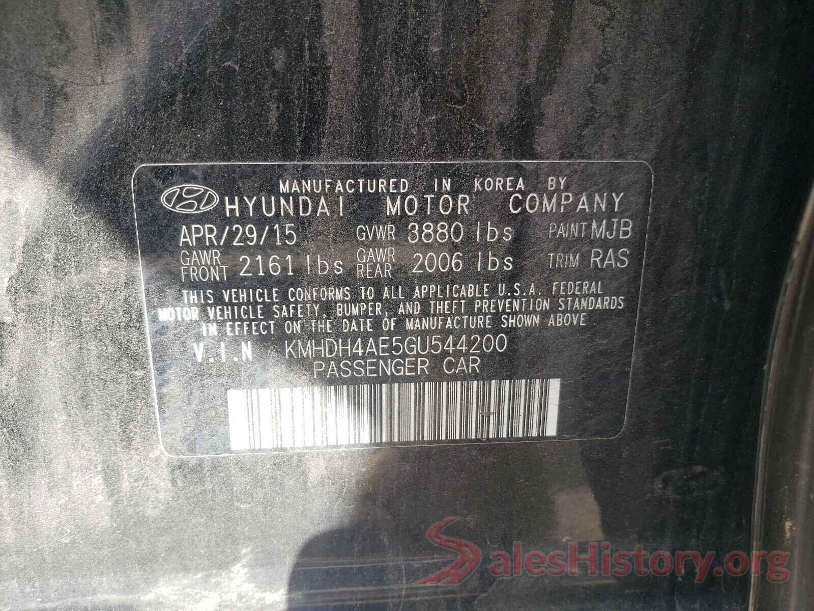 KMHDH4AE5GU544200 2016 HYUNDAI ELANTRA