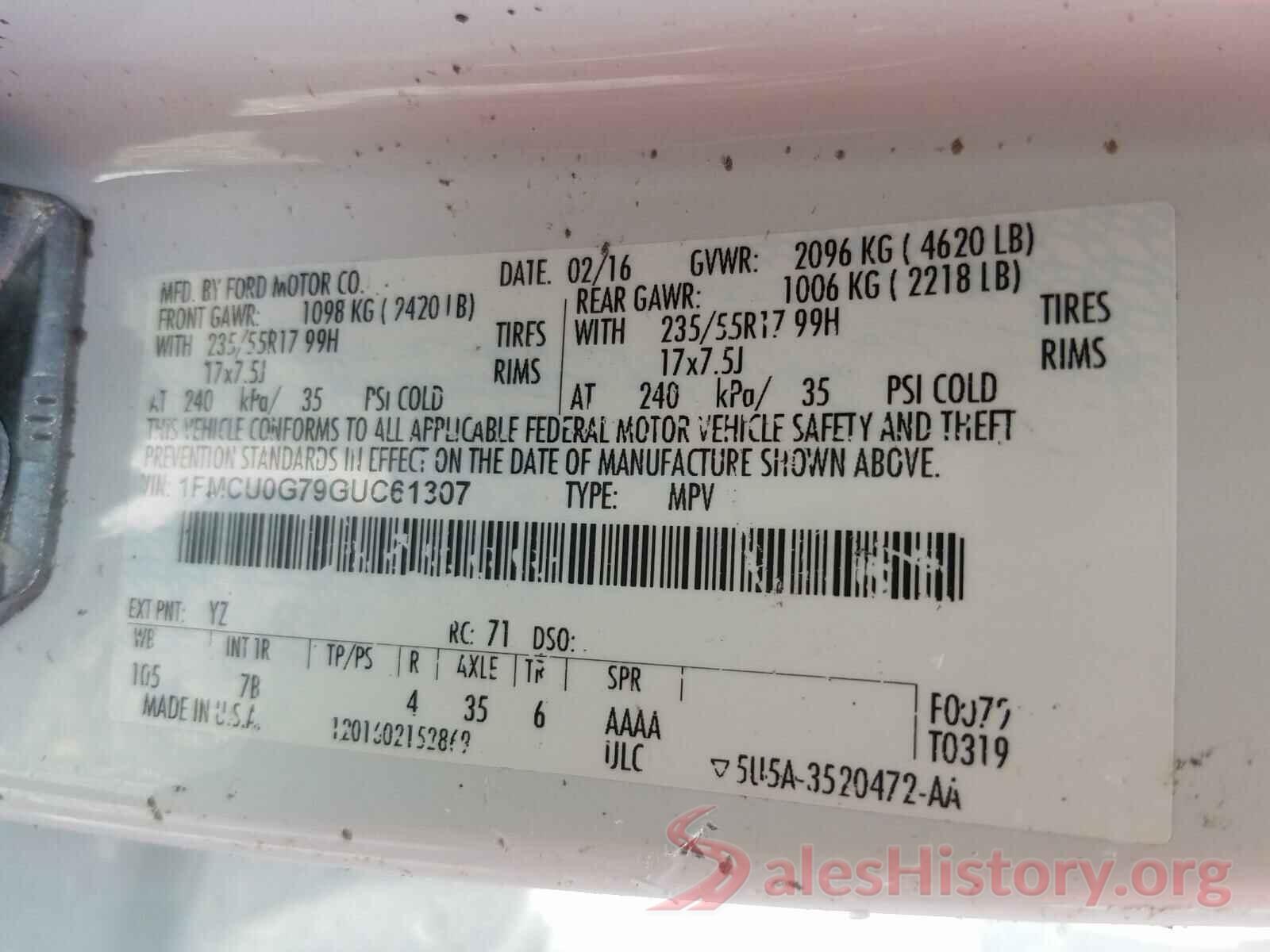 1FMCU0G79GUC61307 2016 FORD ESCAPE