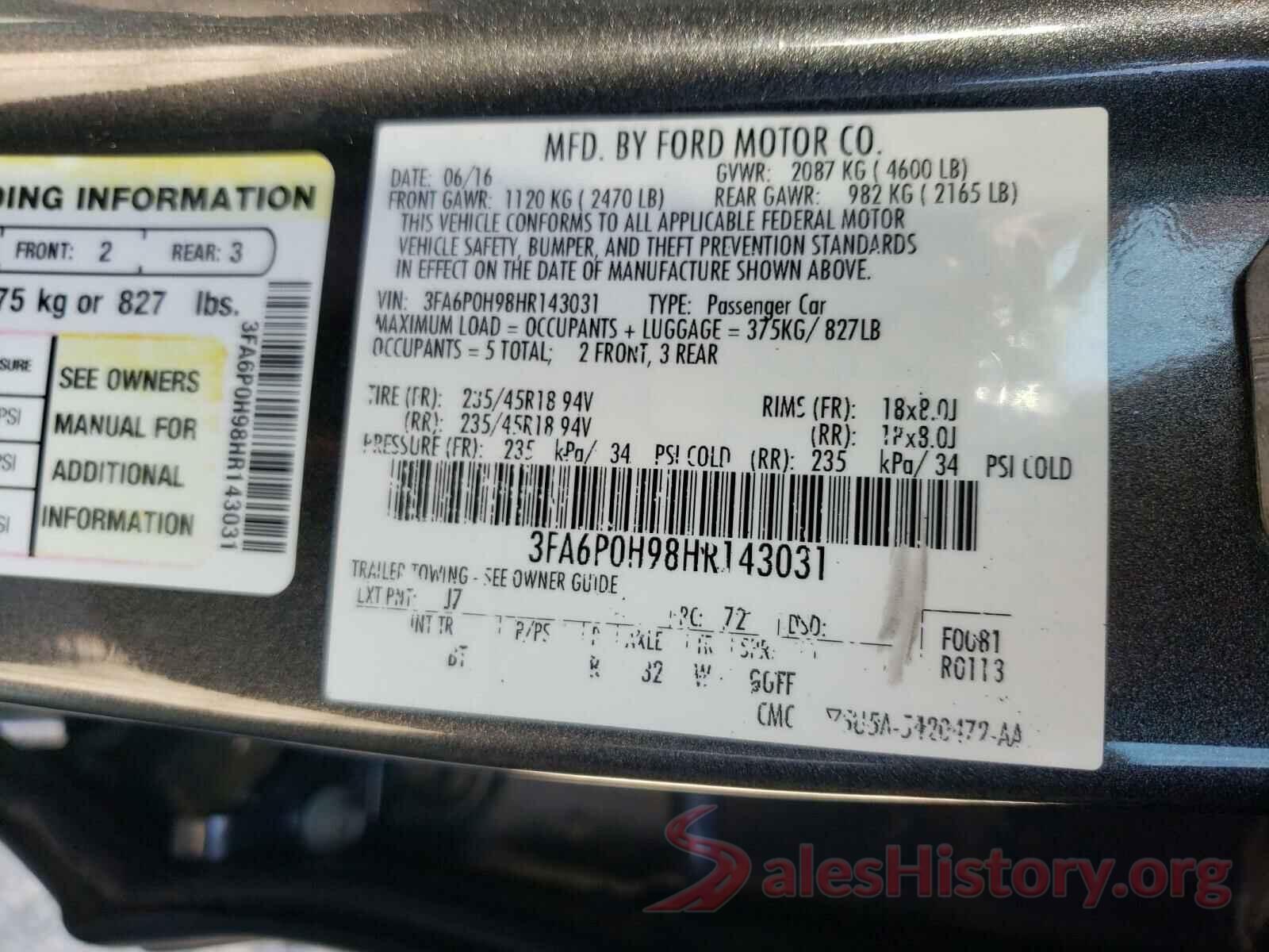 3FA6P0H98HR143031 2017 FORD FUSION