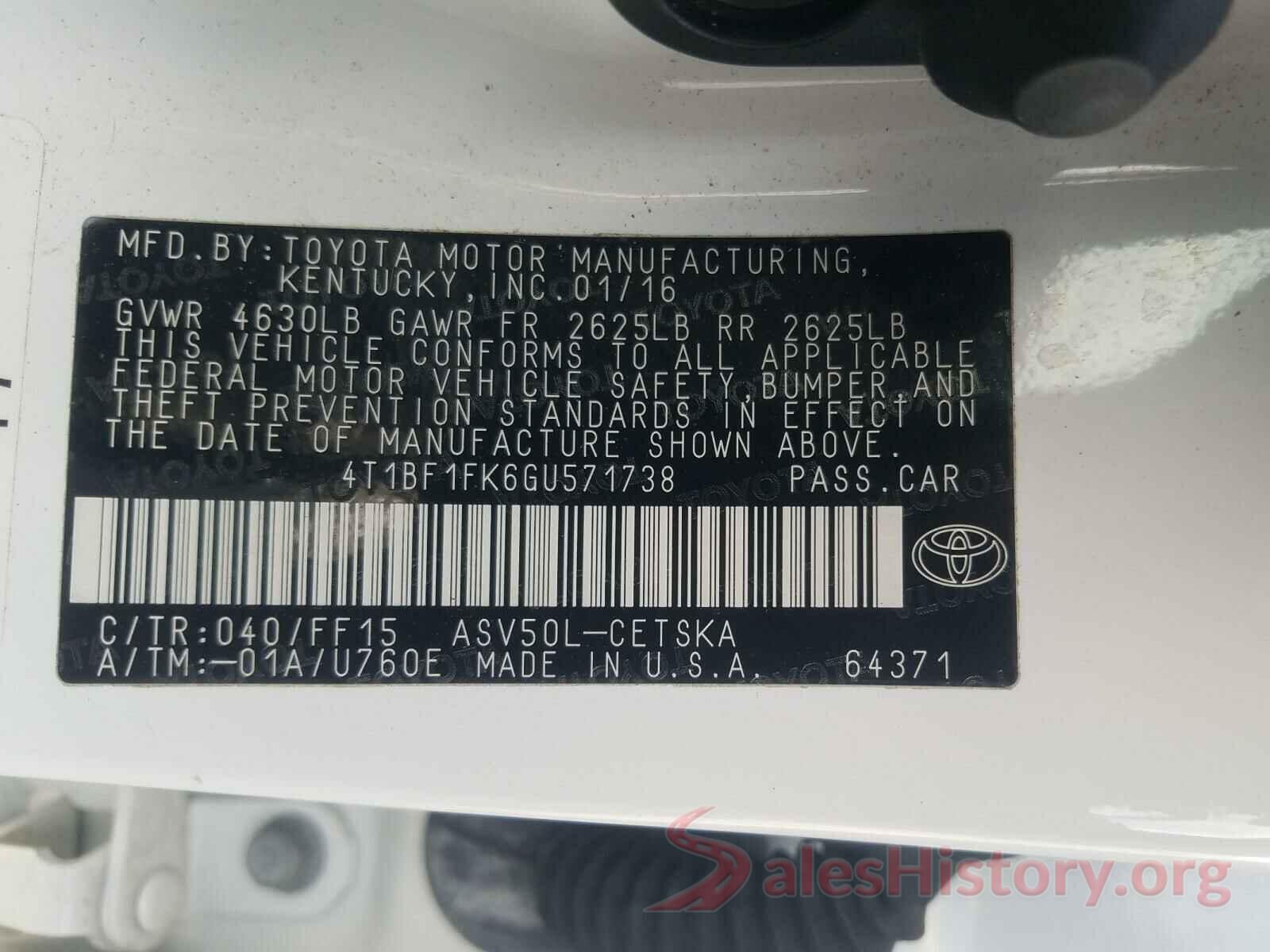 4T1BF1FK6GU571738 2016 TOYOTA CAMRY