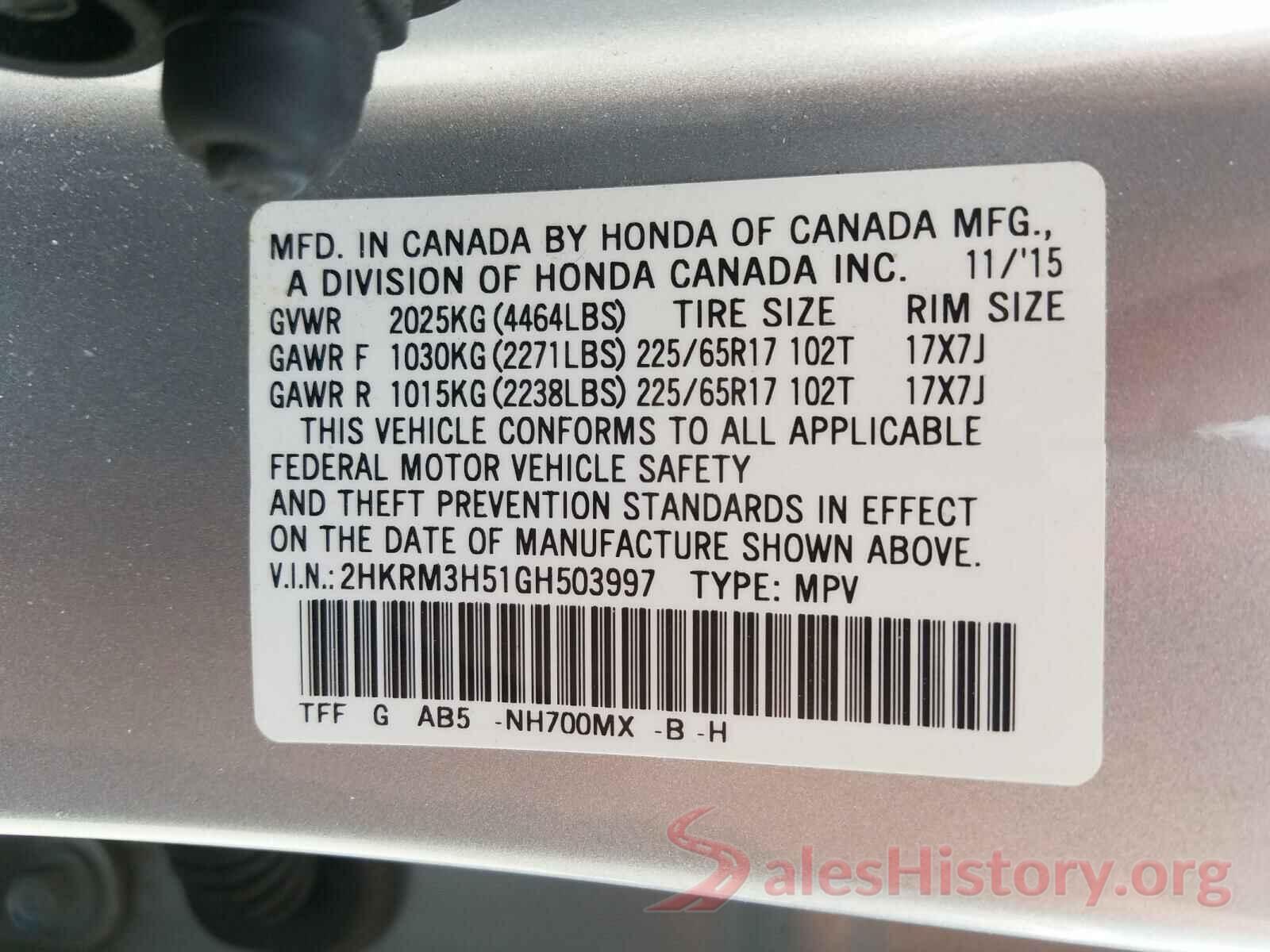 2HKRM3H51GH503997 2016 HONDA CRV