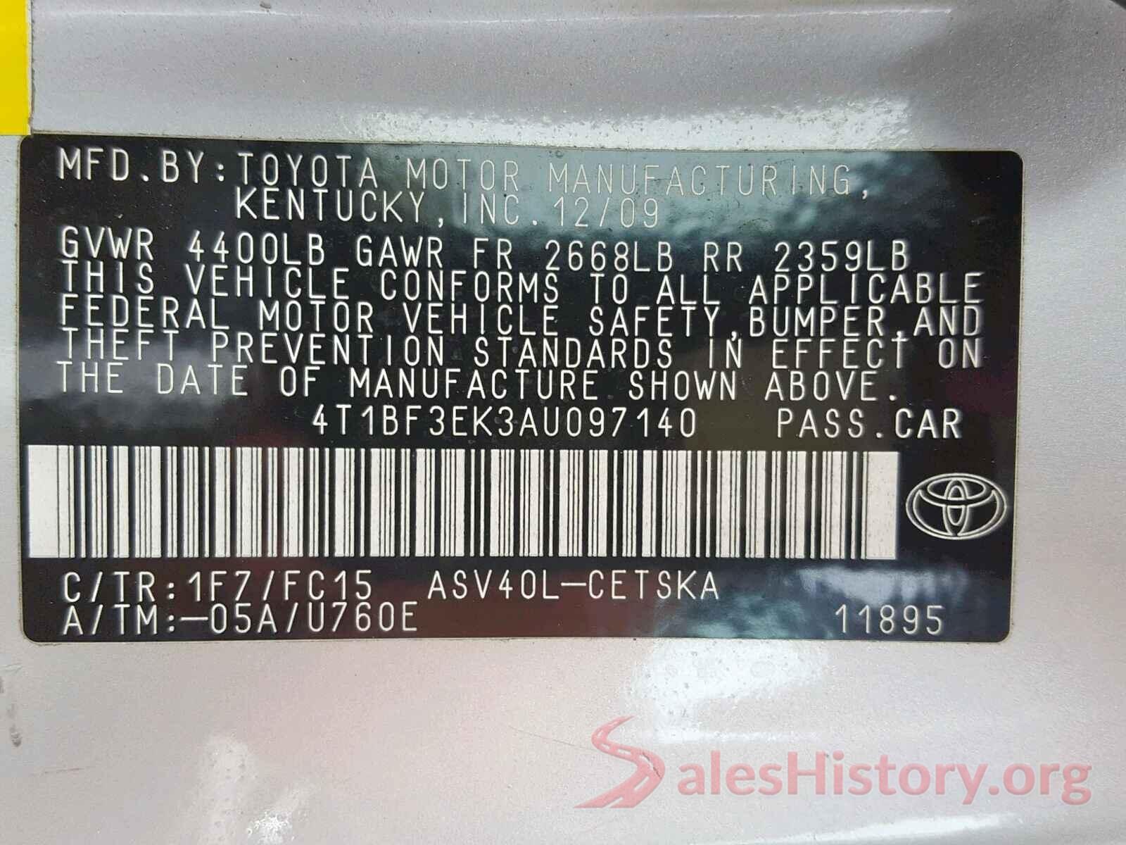 4T1BF3EK3AU097140 2010 TOYOTA CAMRY BASE