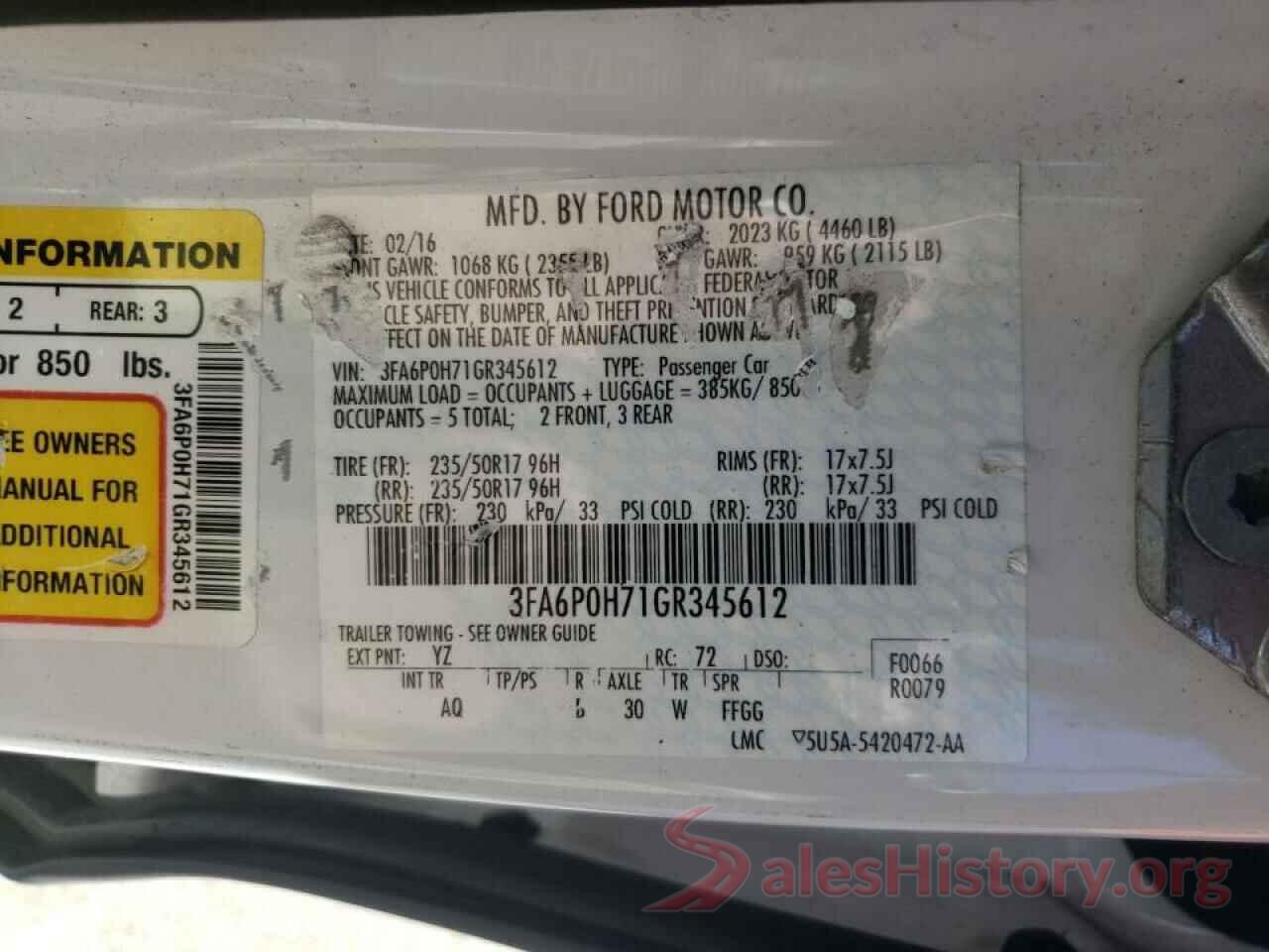 3FA6P0H71GR345612 2016 FORD FUSION