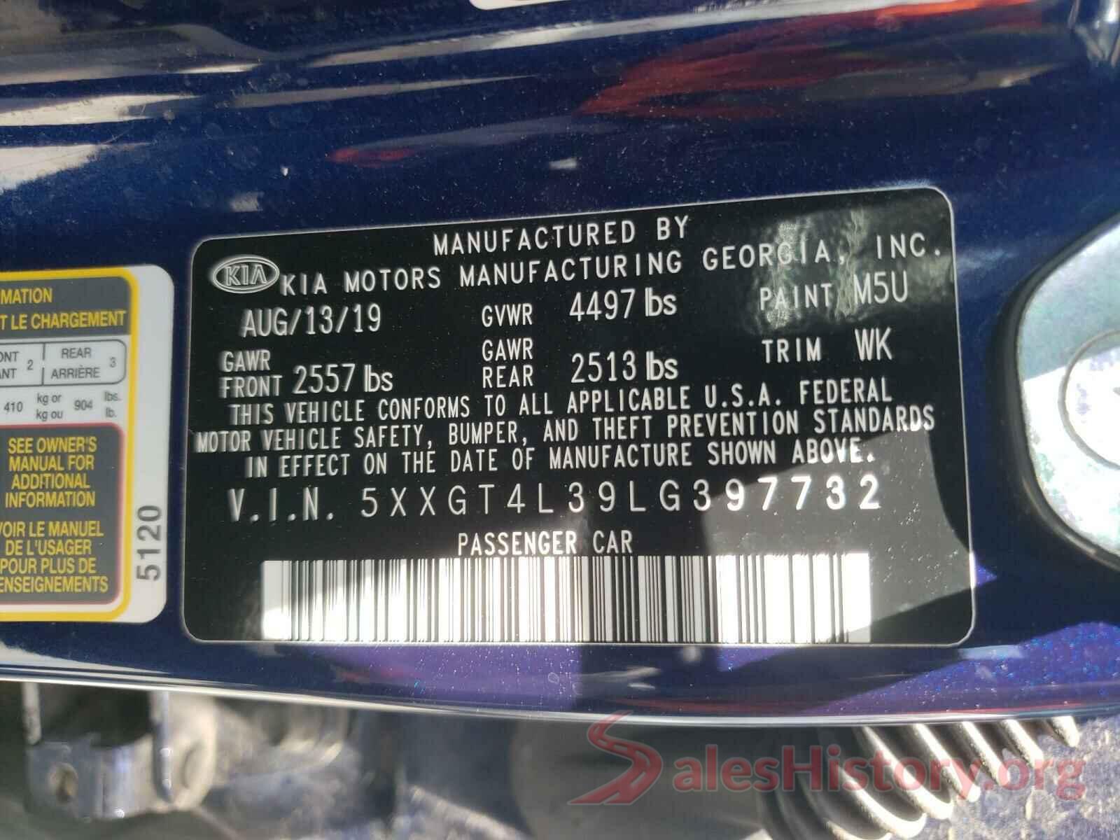 5XXGT4L39LG397732 2020 KIA OPTIMA