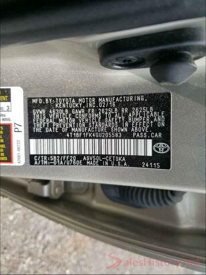 4T1BF1FK4GU205583 2016 TOYOTA CAMRY