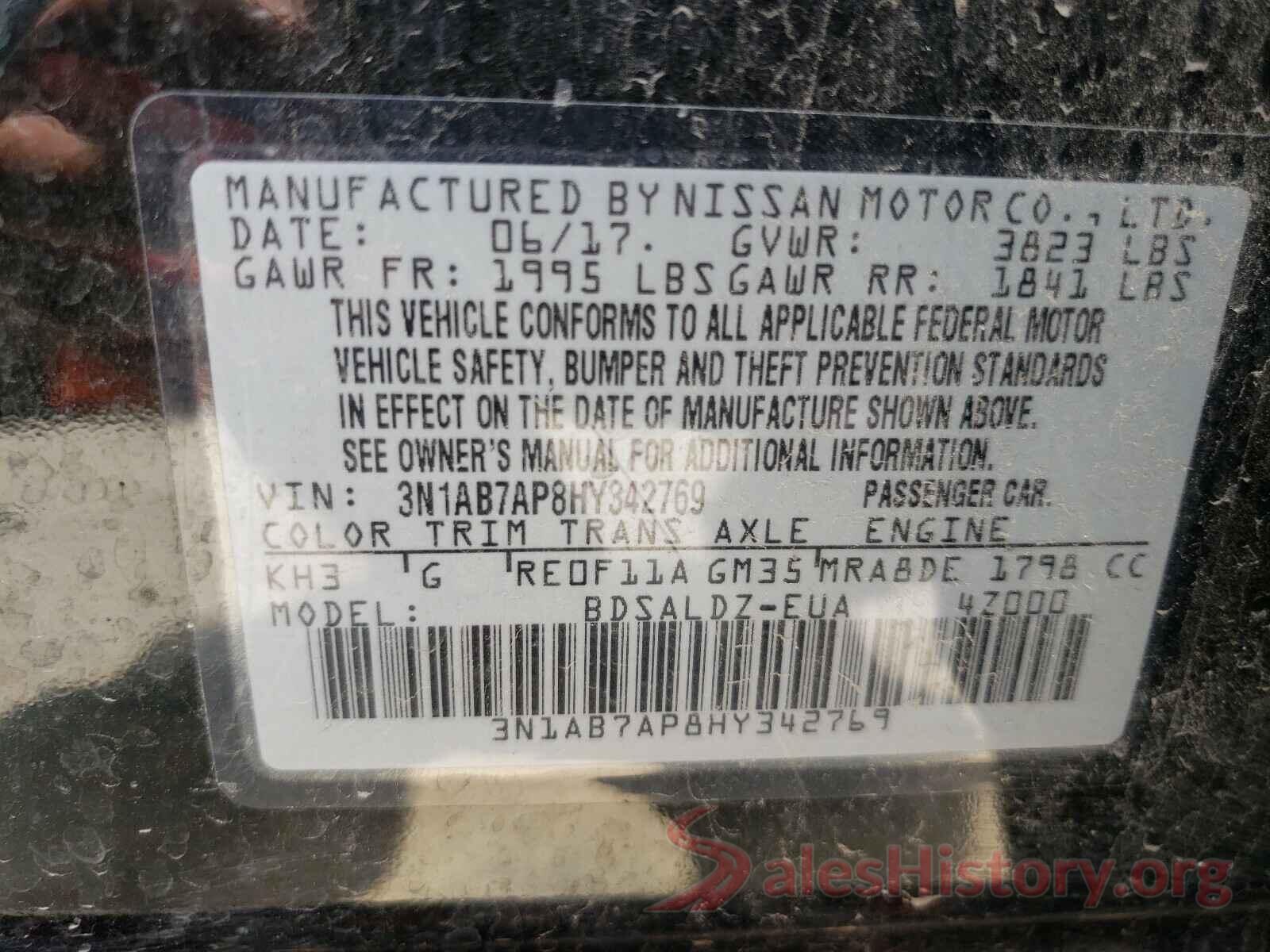 3N1AB7AP8HY342769 2017 NISSAN SENTRA