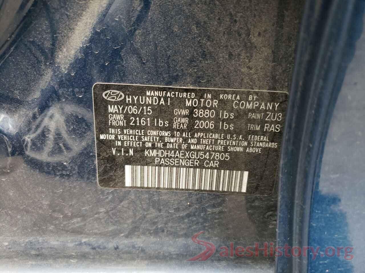 KMHDH4AEXGU547805 2016 HYUNDAI ELANTRA