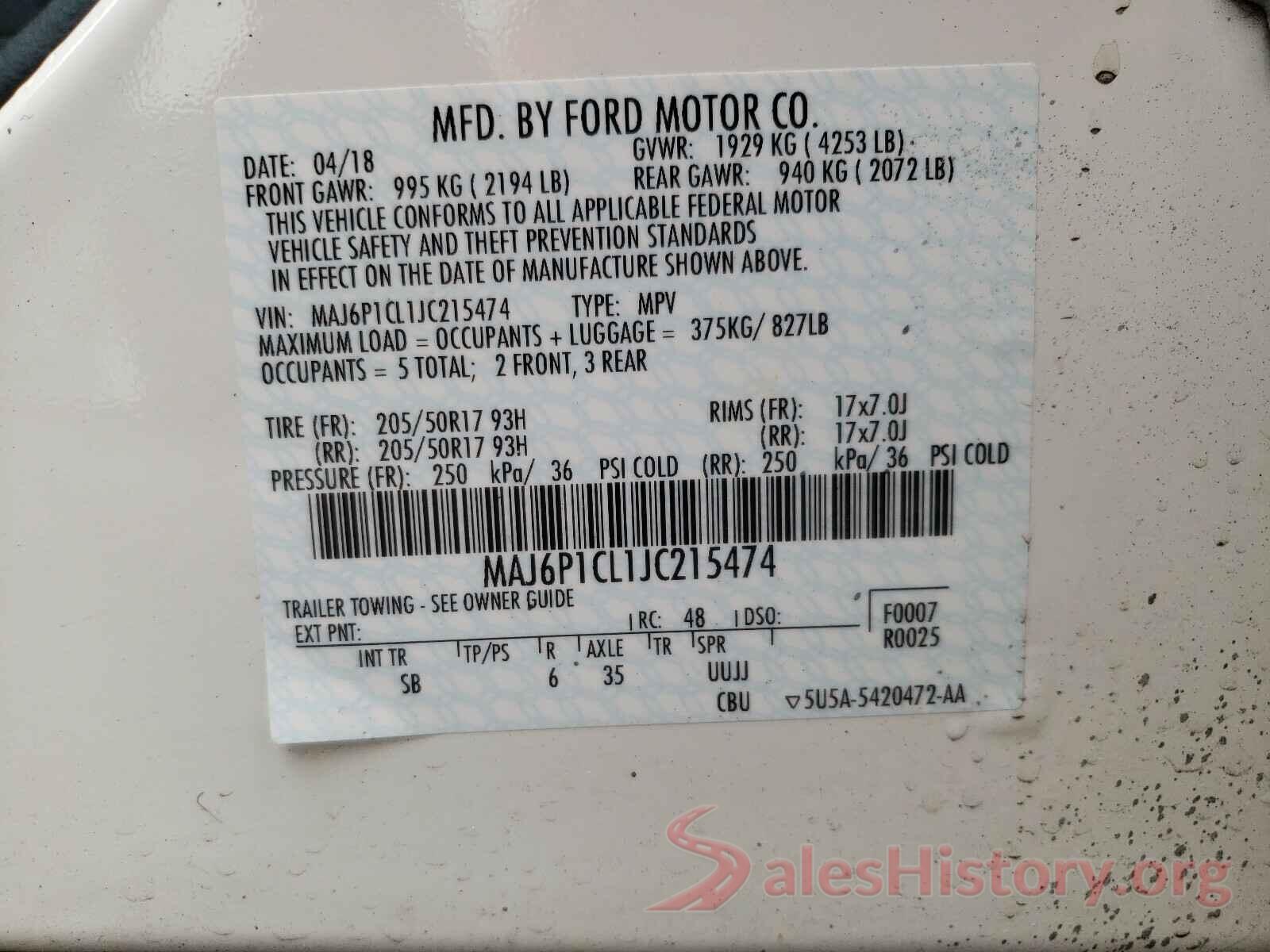 MAJ6P1CL1JC215474 2018 FORD ALL OTHER