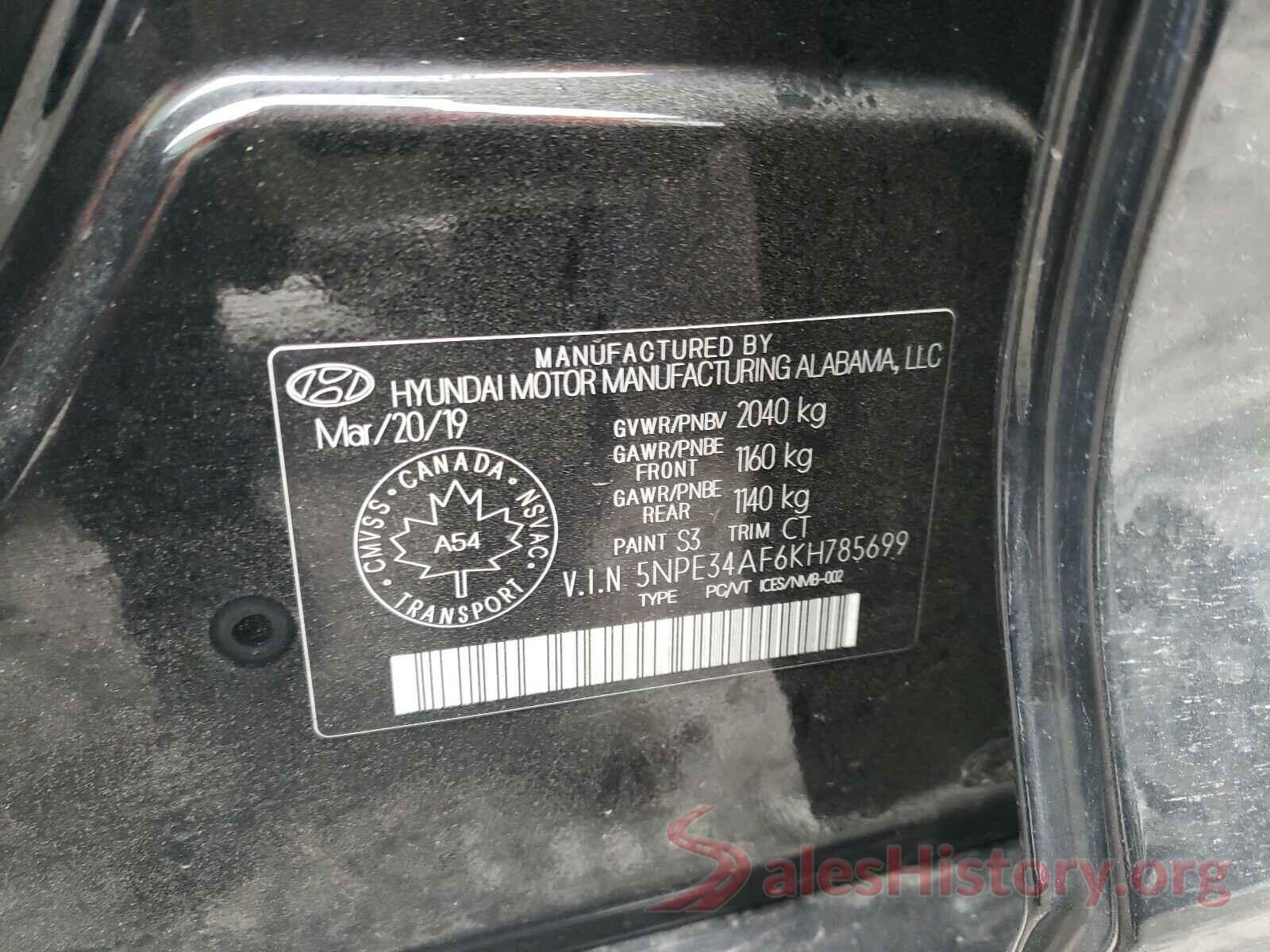 5NPE34AF6KH785699 2019 HYUNDAI SONATA