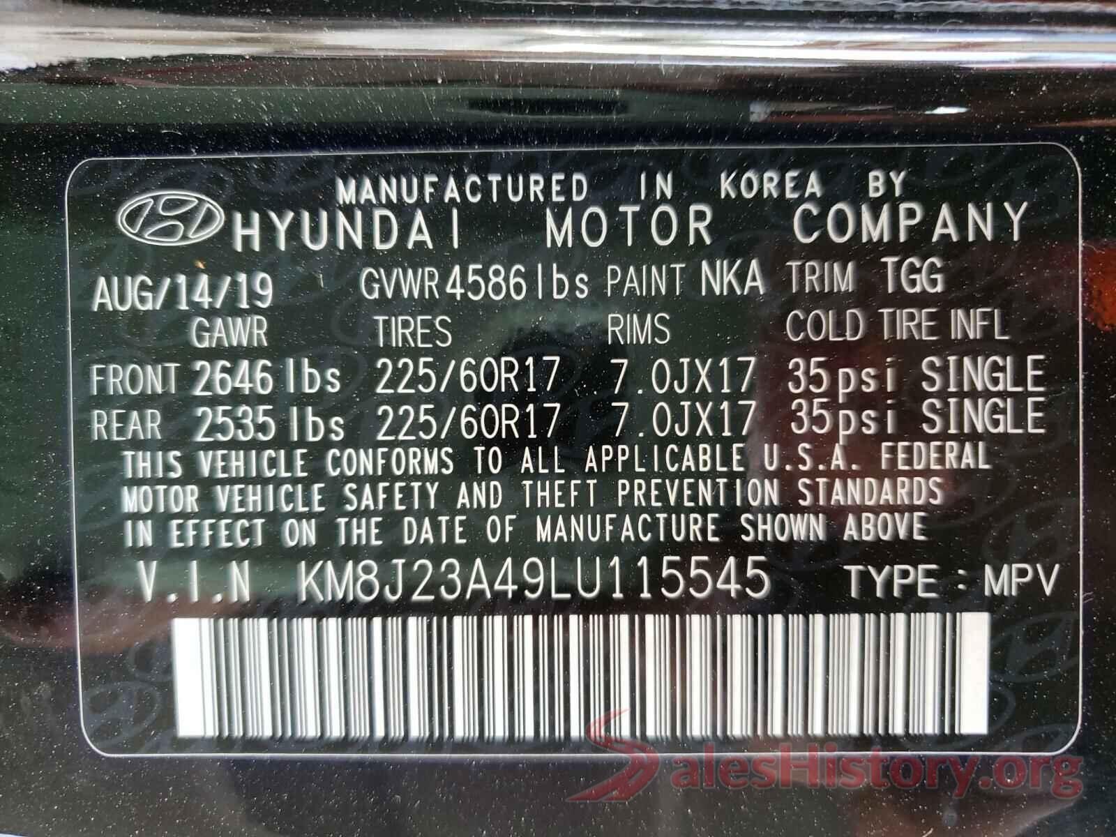 KM8J23A49LU115545 2020 HYUNDAI TUCSON