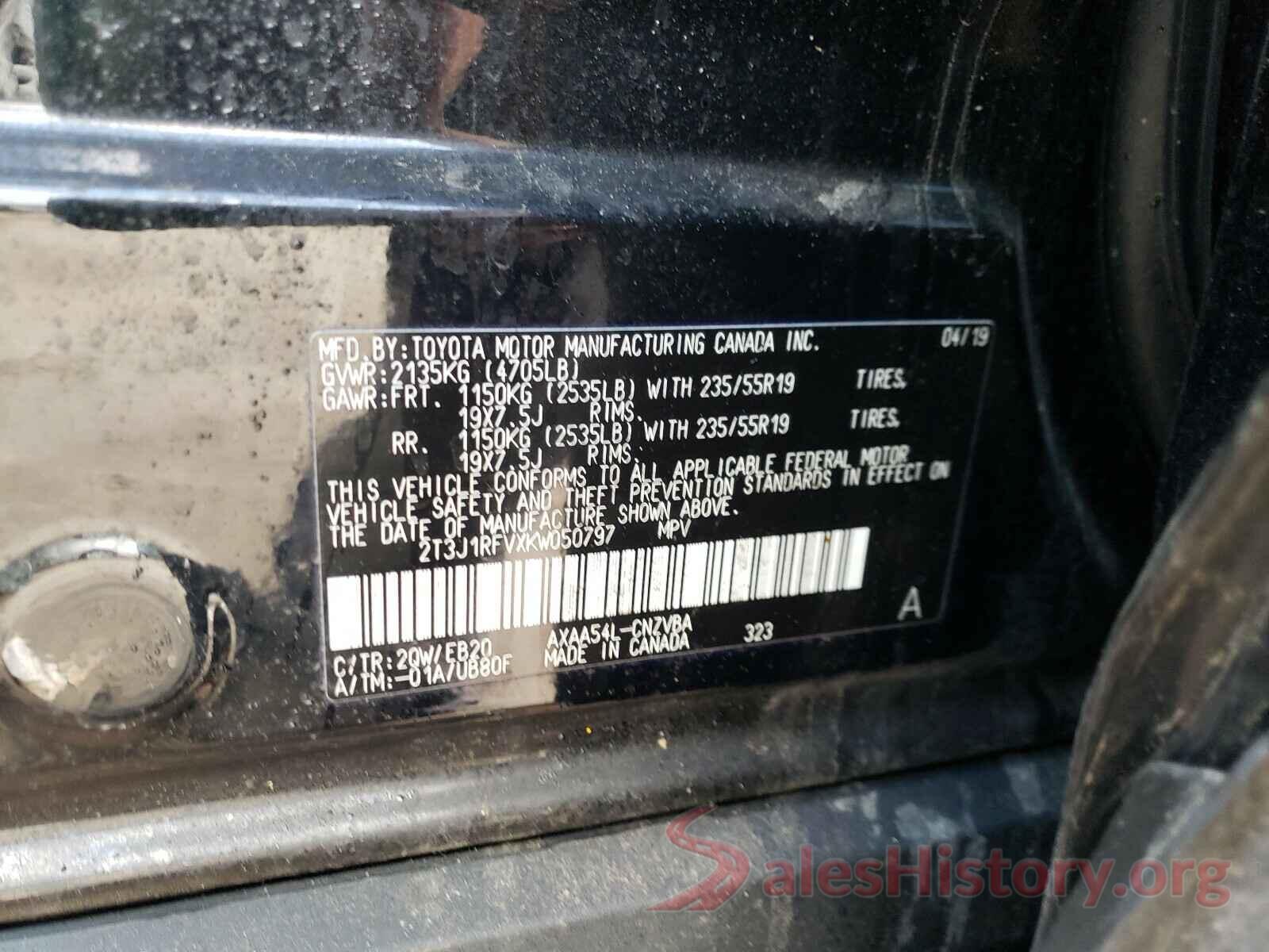 2T3J1RFVXKW050797 2019 TOYOTA RAV4