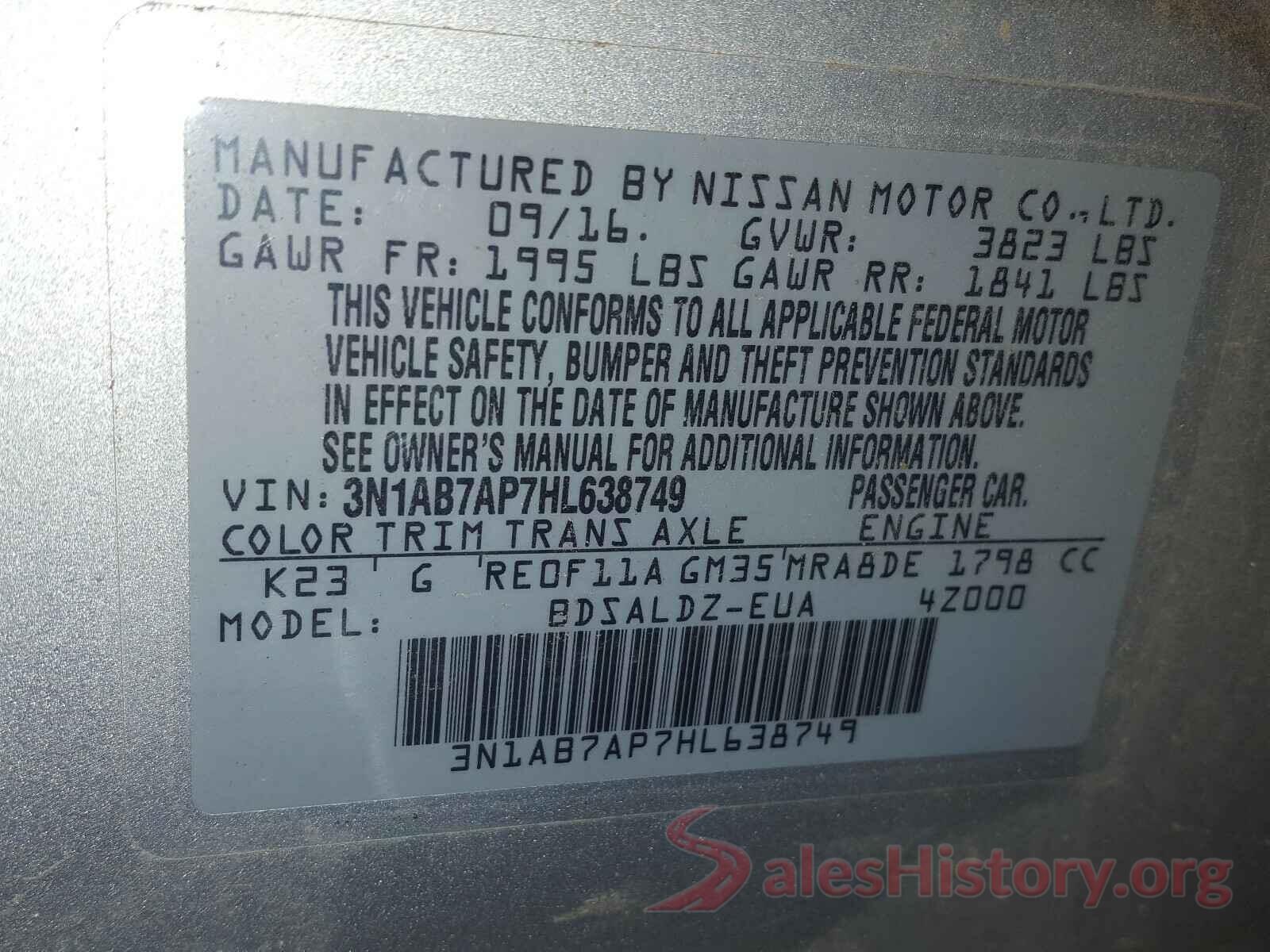 3N1AB7AP7HL638749 2017 NISSAN SENTRA