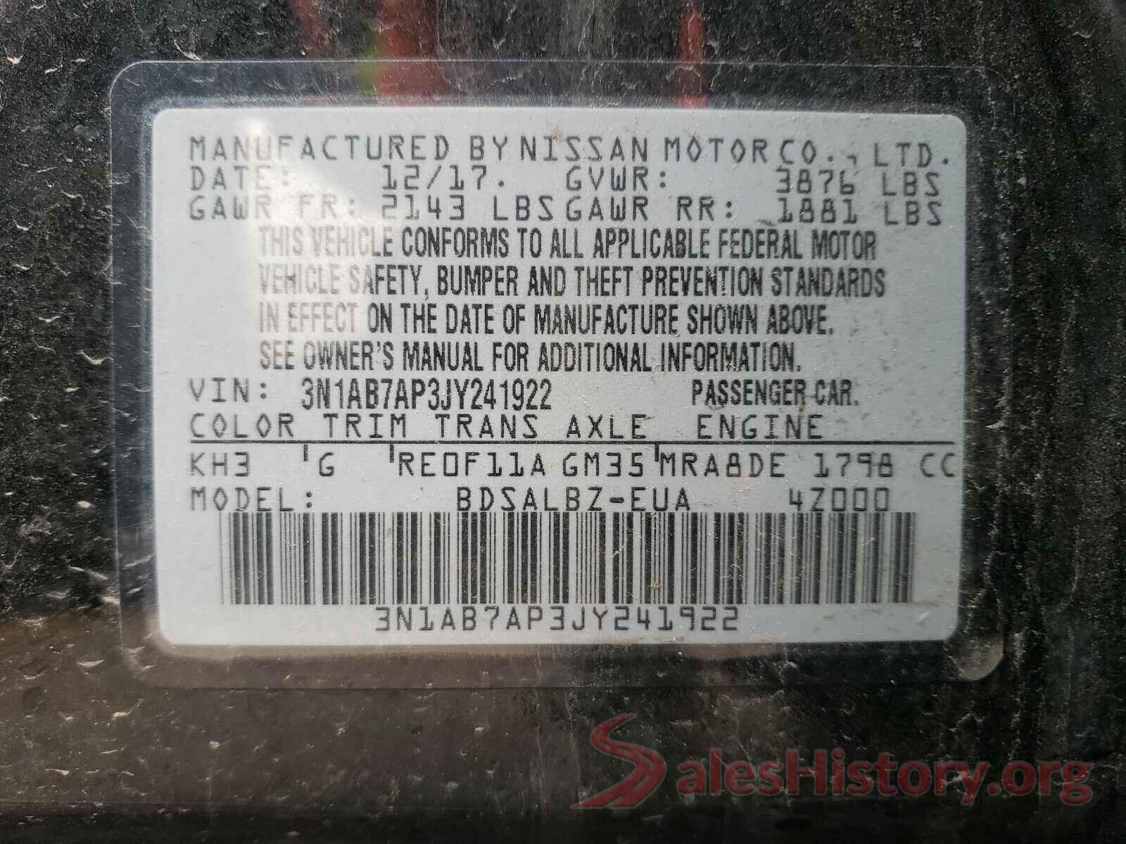 3N1AB7AP3JY241922 2018 NISSAN SENTRA