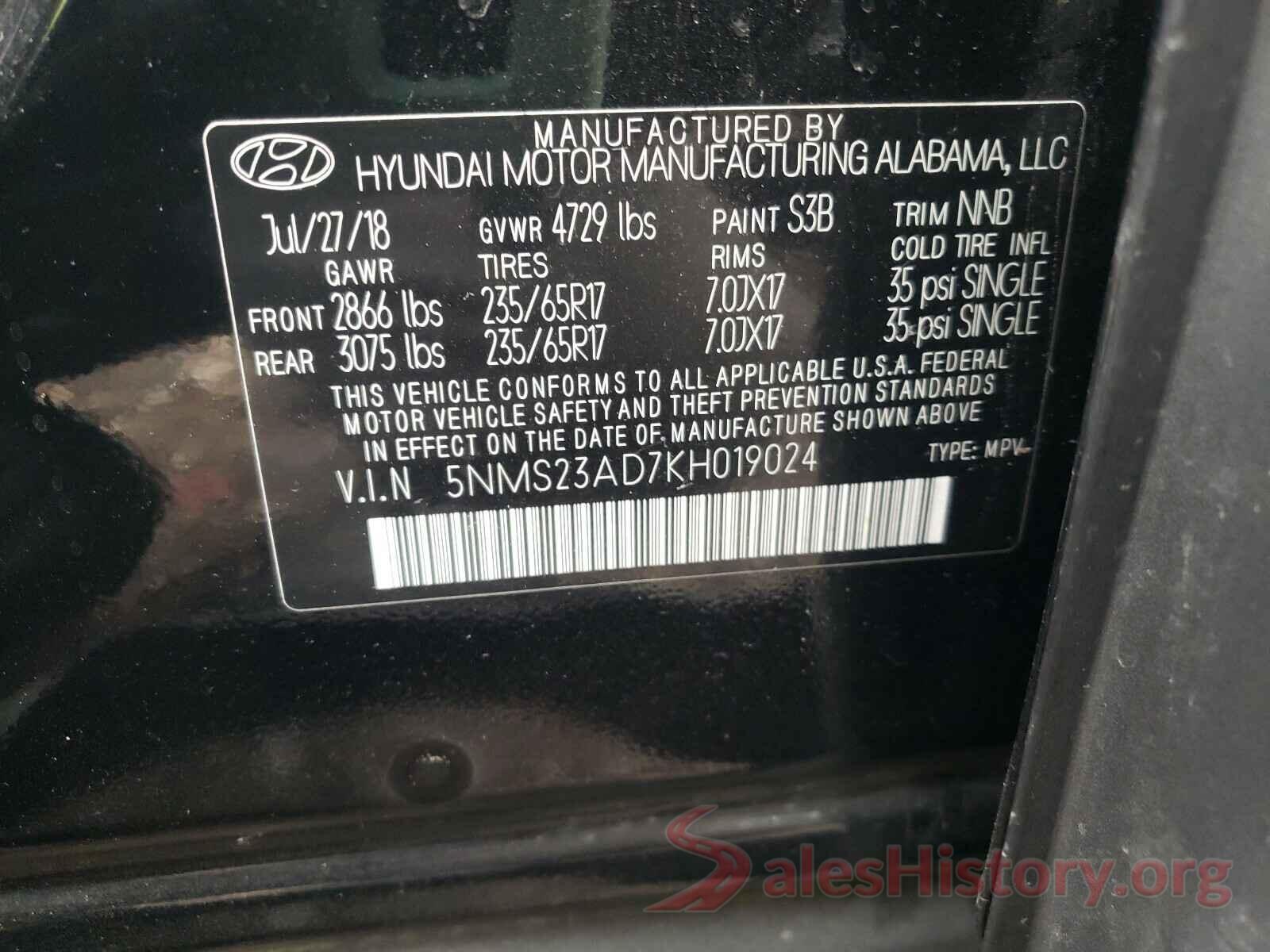 5NMS23AD7KH019024 2019 HYUNDAI SANTA FE