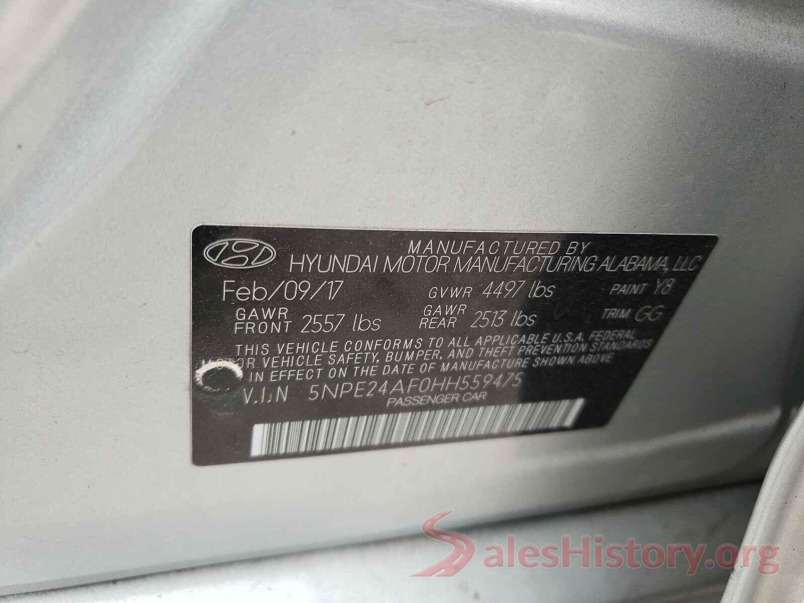 5NPE24AF0HH559475 2017 HYUNDAI SONATA