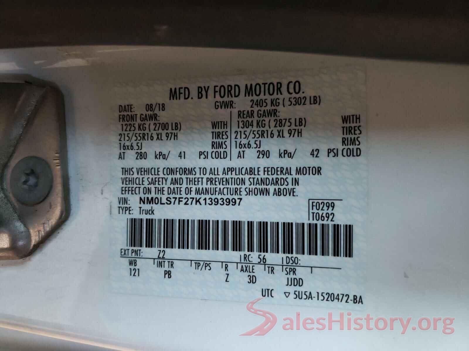 NM0LS7F27K1393997 2019 FORD TRANSIT CO