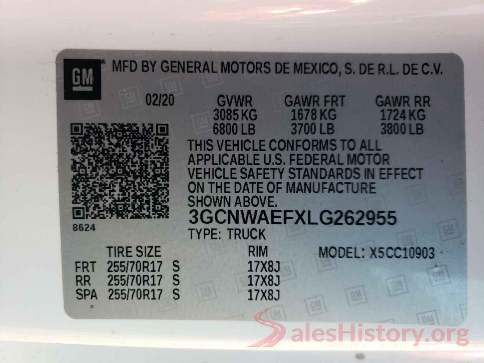 3GCNWAEFXLG262955 2020 CHEVROLET SILVERADO