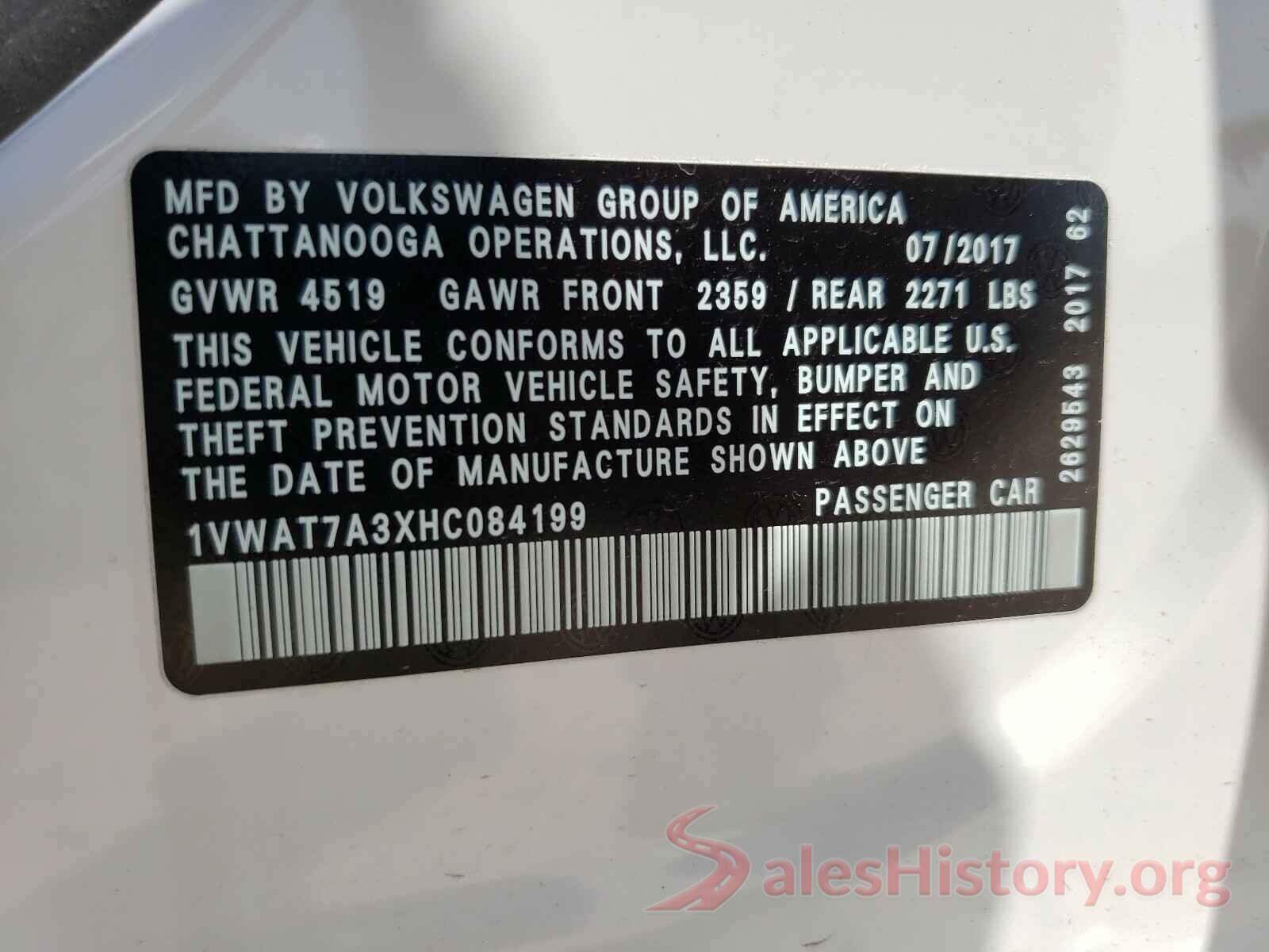 1VWAT7A3XHC084199 2017 VOLKSWAGEN PASSAT