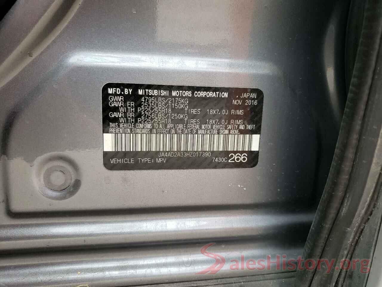 JA4AD2A33HZ017390 2017 MITSUBISHI OUTLANDER