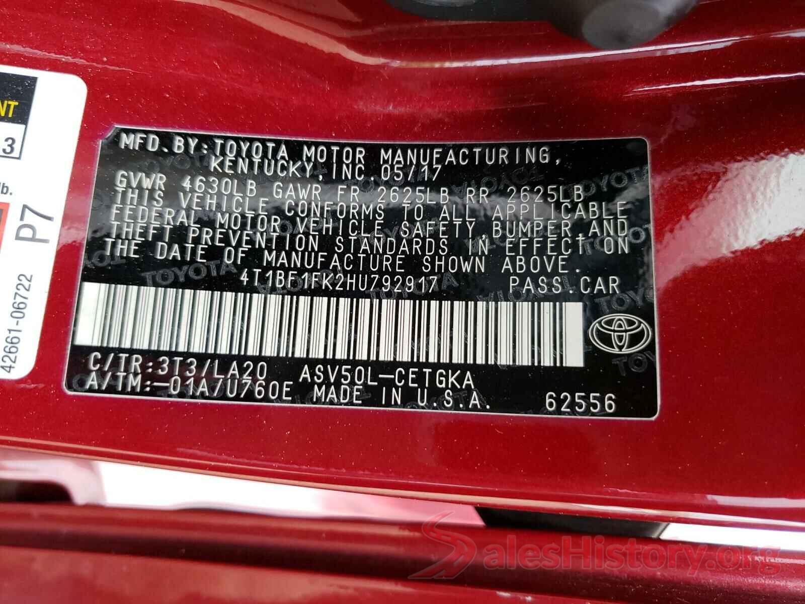 4T1BF1FK2HU792917 2017 TOYOTA CAMRY