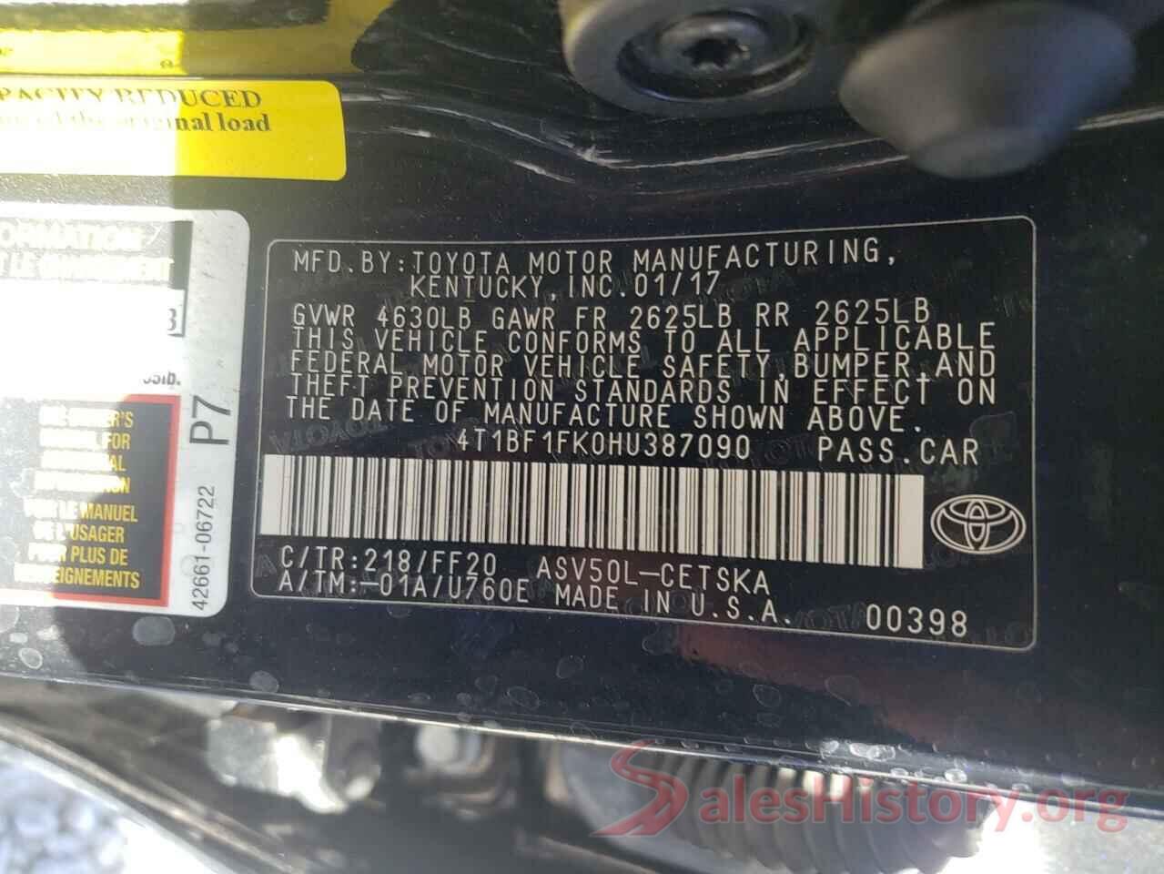 4T1BF1FK0HU387090 2017 TOYOTA CAMRY