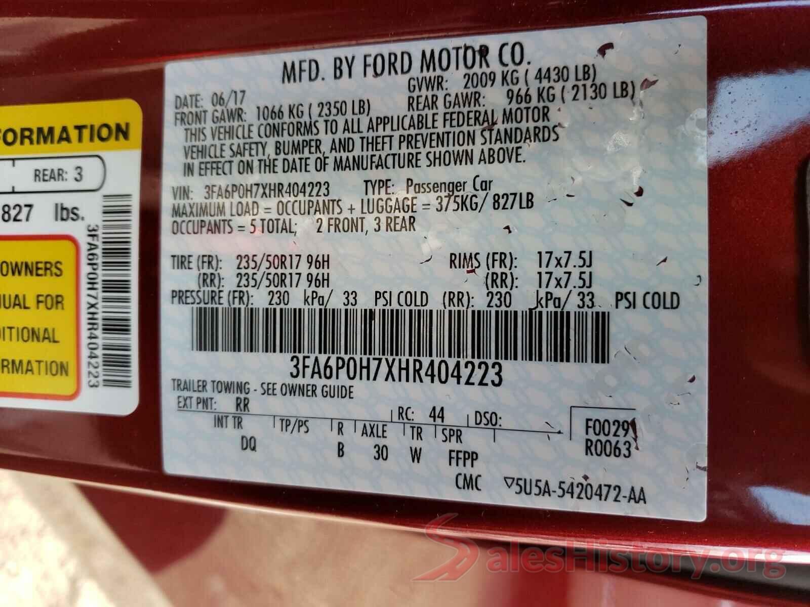 3FA6P0H7XHR404223 2017 FORD FUSION