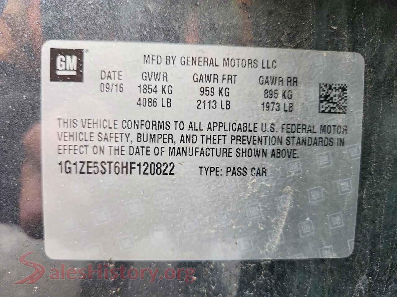 2017 CHEVROLET MALIBU VIN 1G1ZE5ST6HF120822, wheel and tire