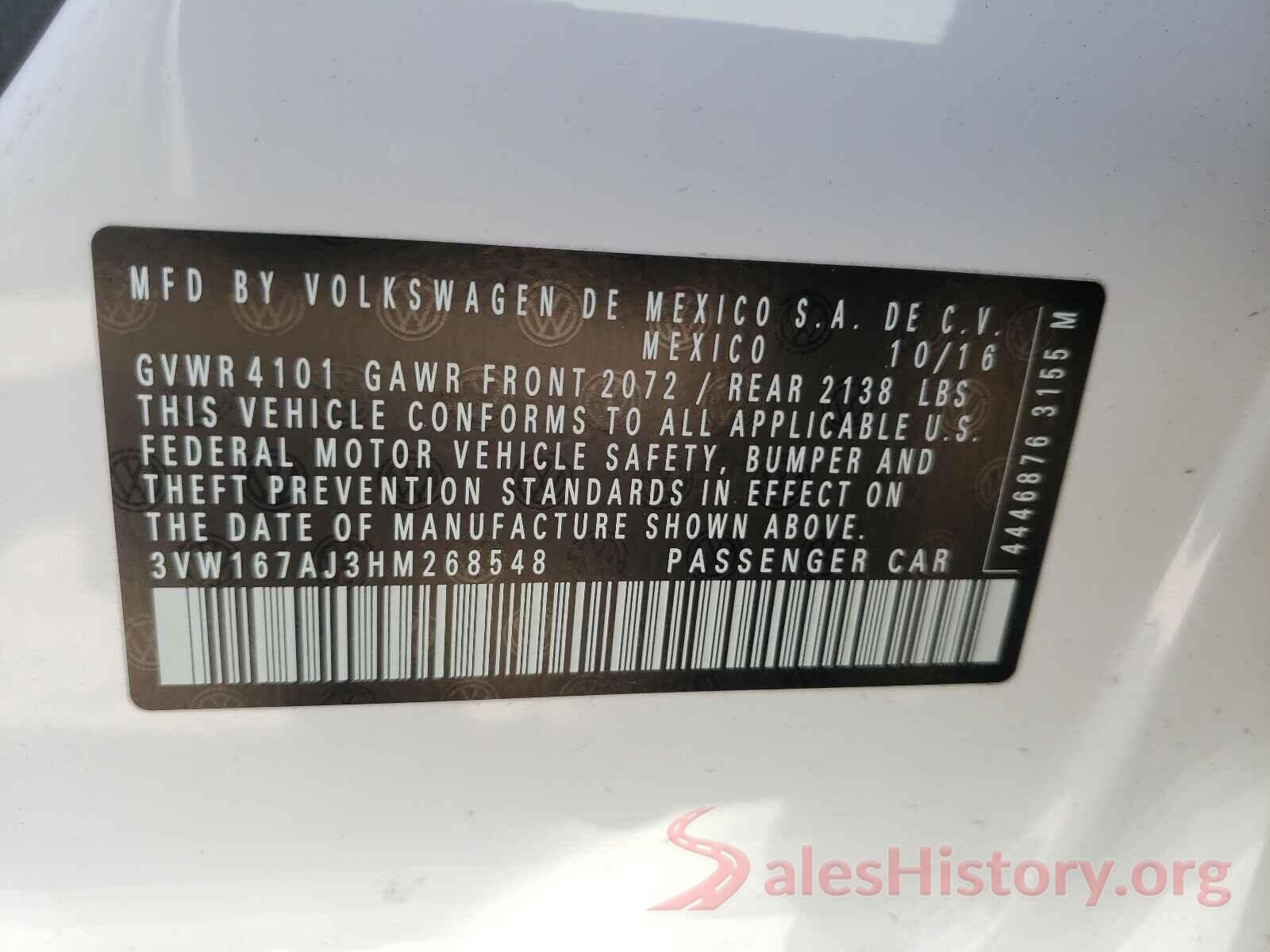 3VW167AJ3HM268548 2017 VOLKSWAGEN JETTA