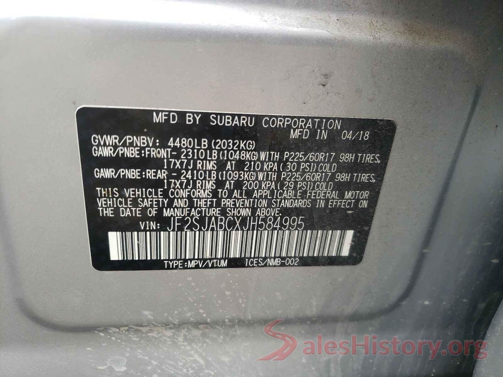 JF2SJABCXJH584995 2018 SUBARU FORESTER