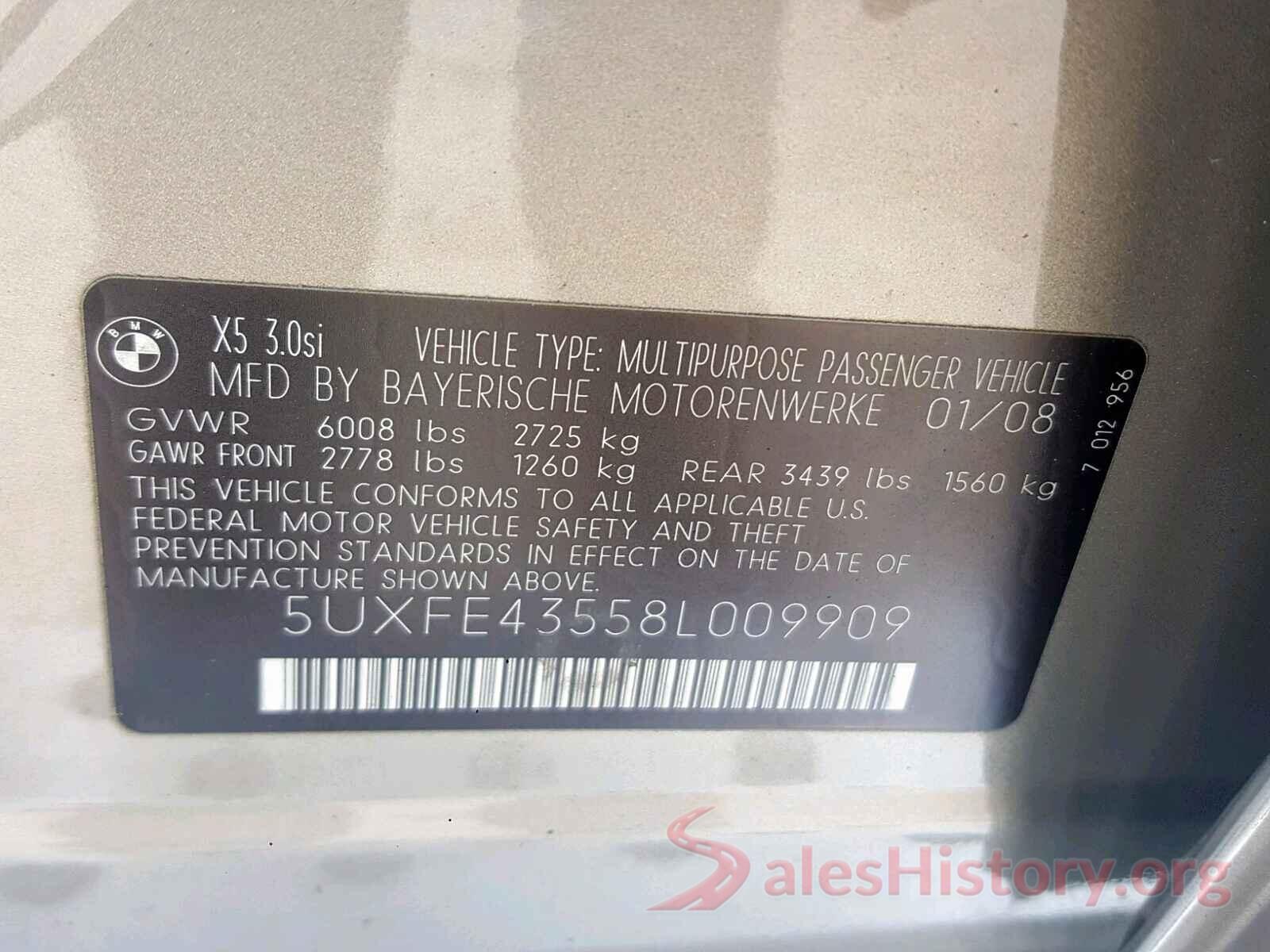 5UXFE43558L009909 2008 BMW X5