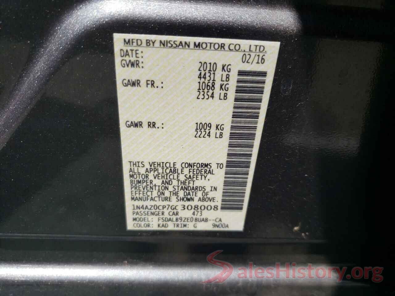 1N4AZ0CP7GC308008 2016 NISSAN LEAF