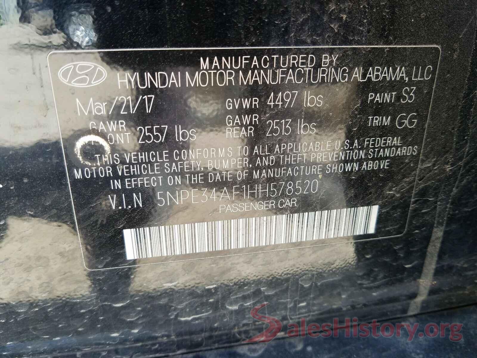 5NPE34AF1HH578520 2017 HYUNDAI SONATA