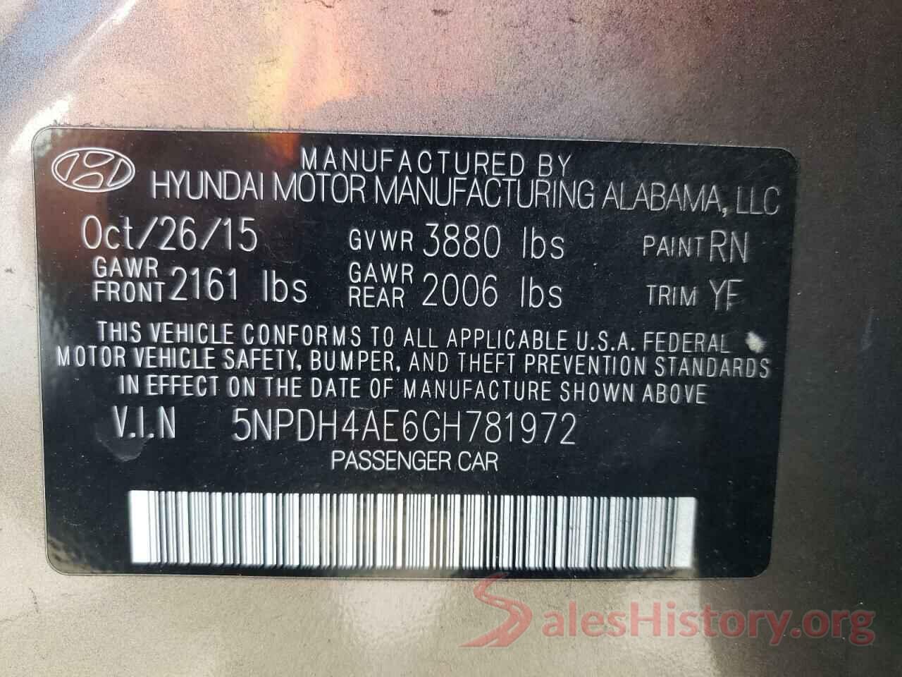 5NPDH4AE6GH781972 2016 HYUNDAI ELANTRA