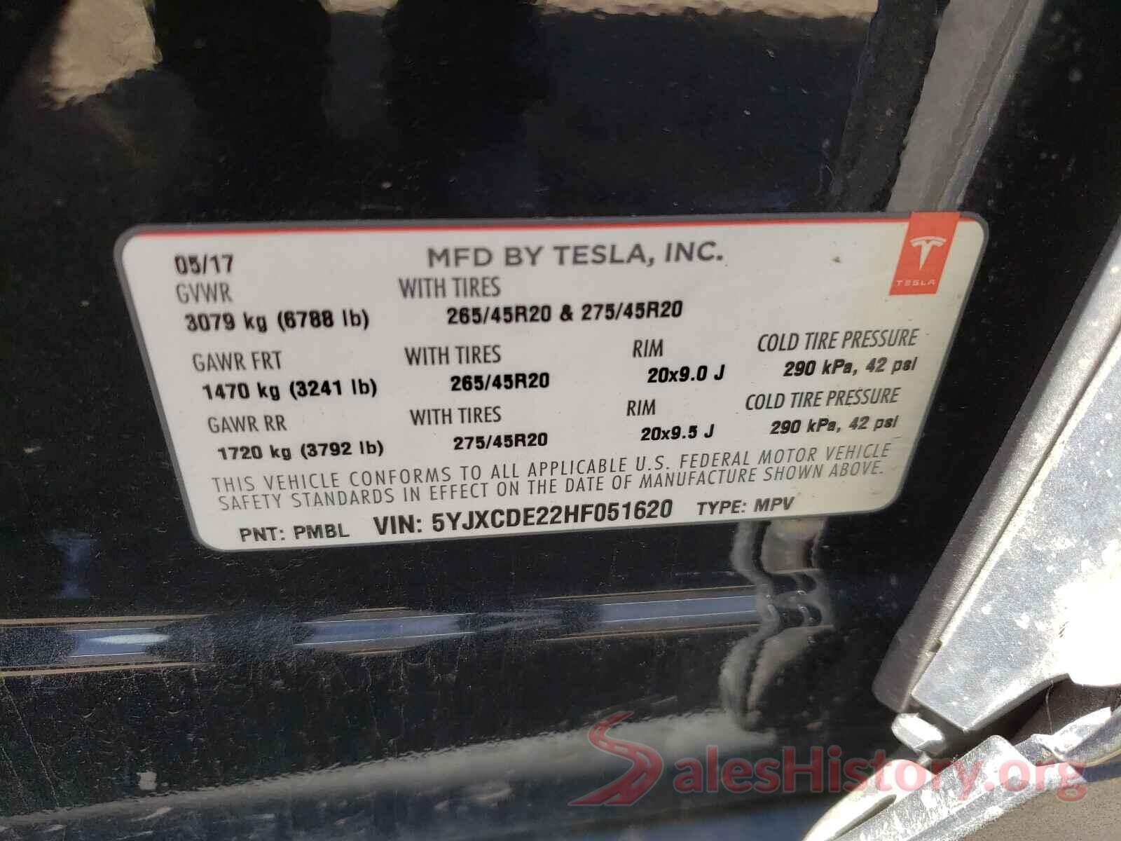 5YJXCDE22HF051620 2017 TESLA MODEL X