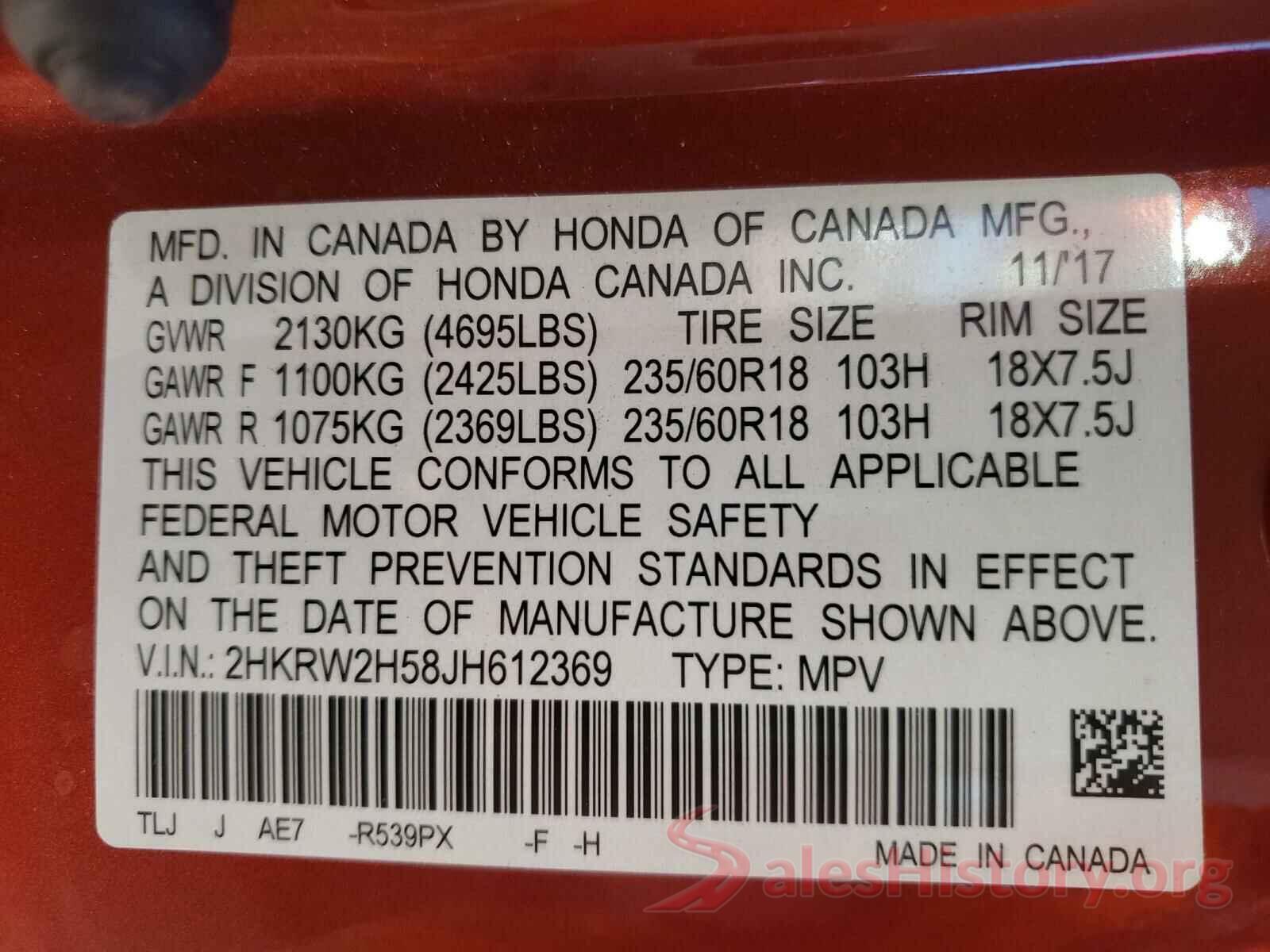 2HKRW2H58JH612369 2018 HONDA CRV