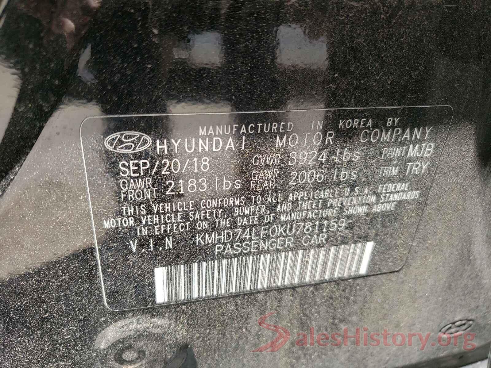 KMHD74LF0KU781159 2019 HYUNDAI ELANTRA