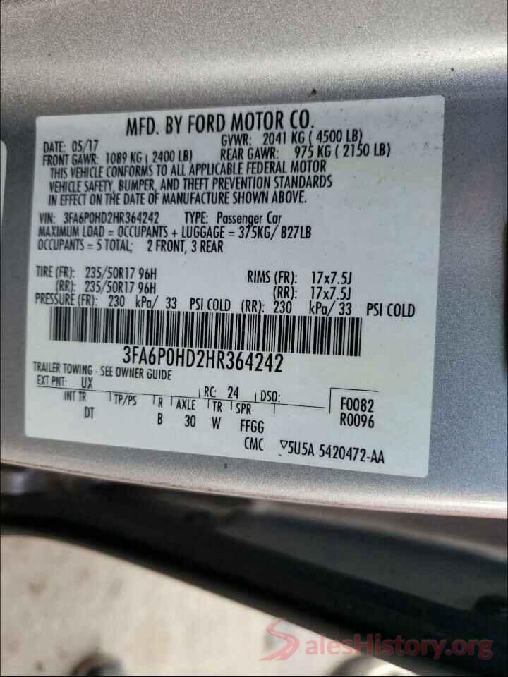 3FA6P0HD2HR364242 2017 FORD FUSION