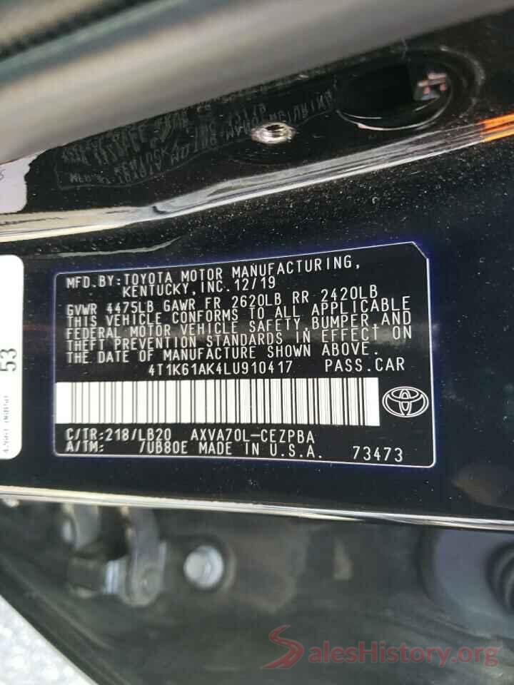 4T1K61AK4LU910417 2020 TOYOTA CAMRY