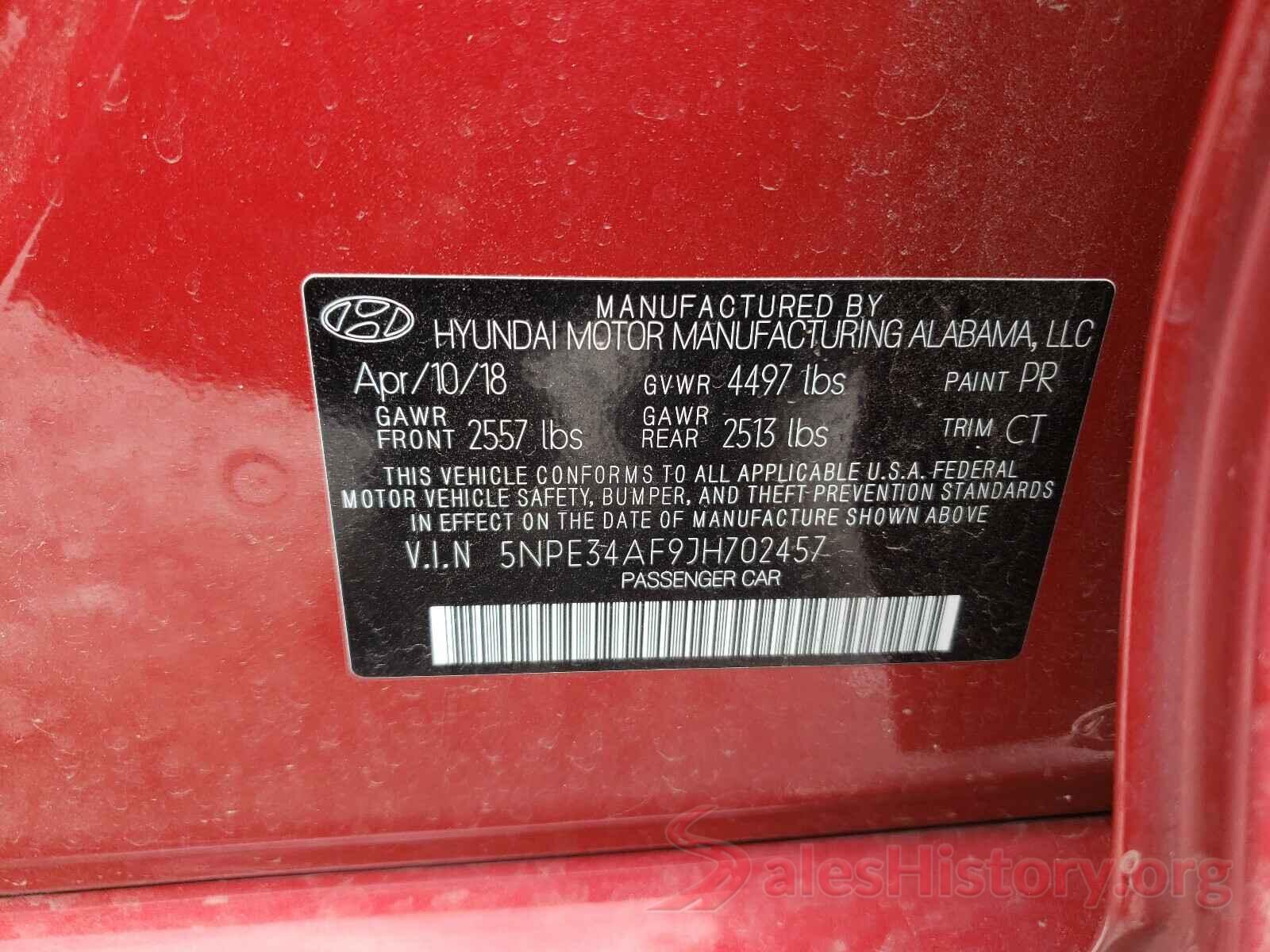 5NPE34AF9JH702457 2018 HYUNDAI SONATA