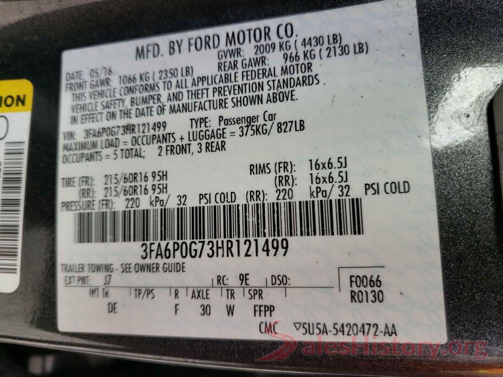 3FA6P0G73HR121499 2017 FORD FUSION