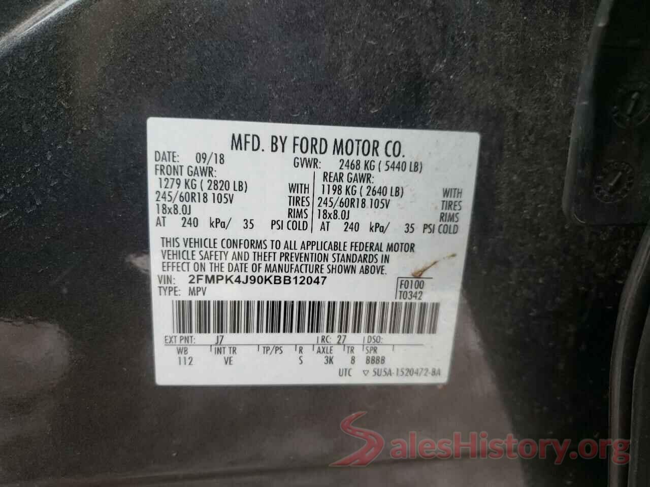 2FMPK4J90KBB12047 2019 FORD EDGE