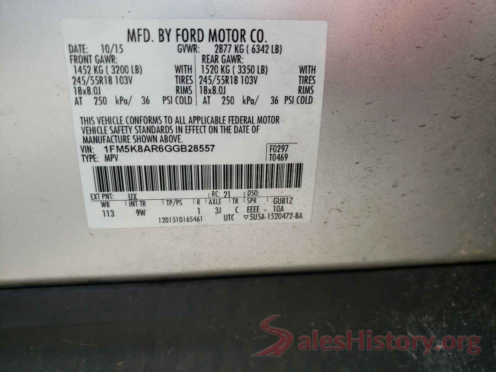 1FM5K8AR6GGB28557 2016 FORD EXPLORER