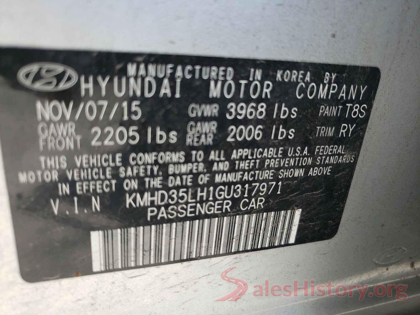 KMHD35LH1GU317971 2016 HYUNDAI ELANTRA