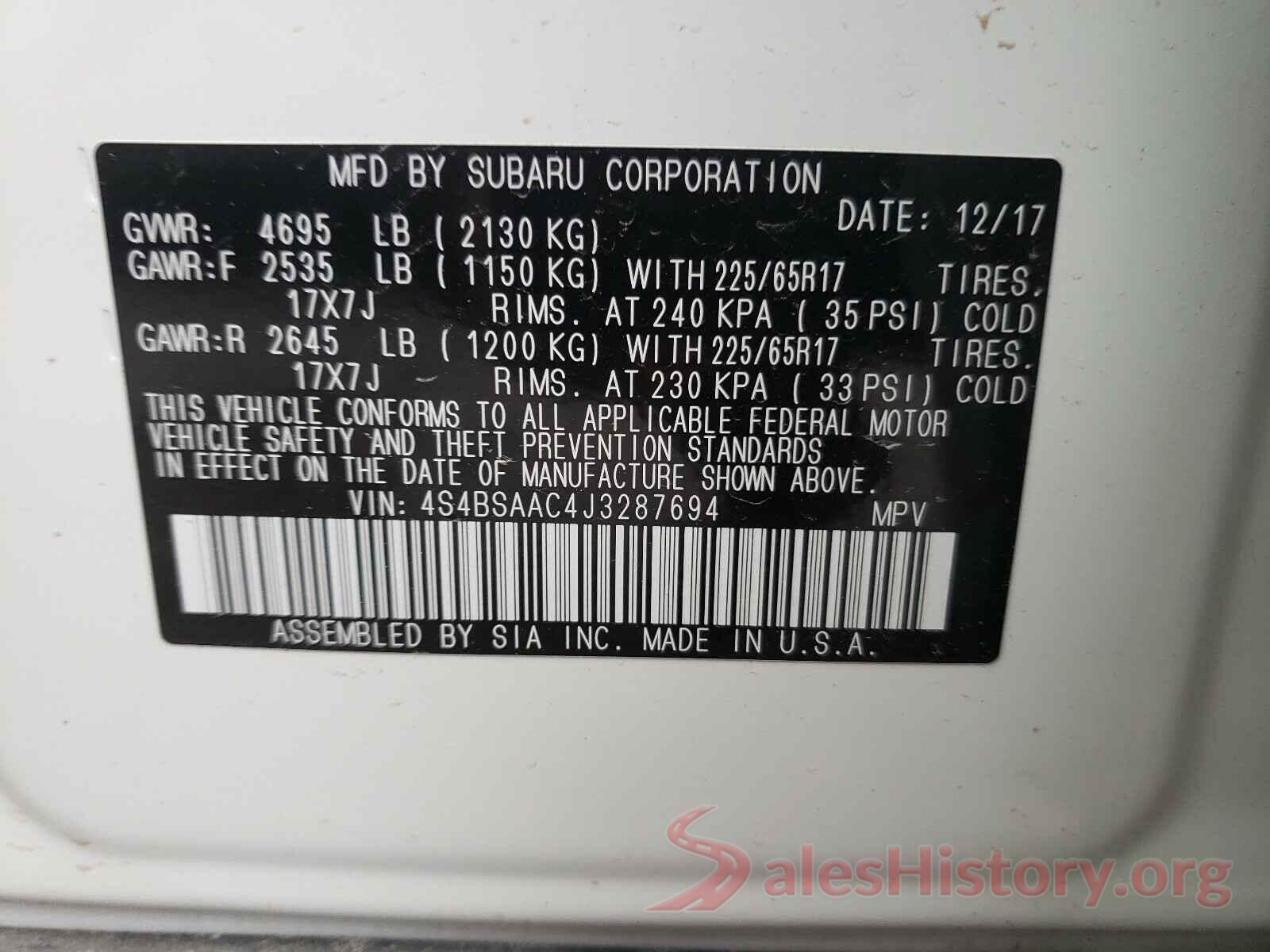 4S4BSAAC4J3287694 2018 SUBARU OUTBACK