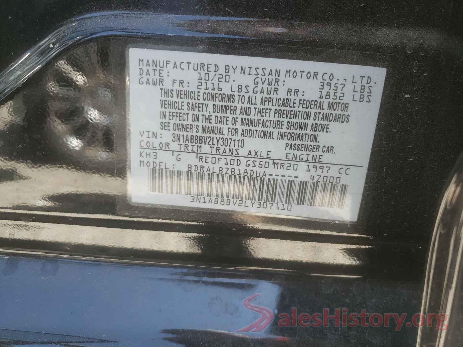 3N1AB8BV2LY307110 2020 NISSAN SENTRA