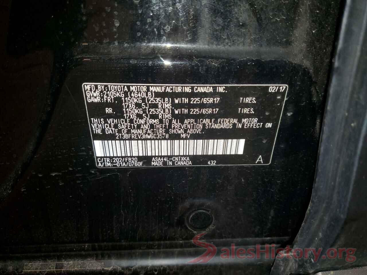 2T3BFREV3HW603578 2017 TOYOTA RAV4