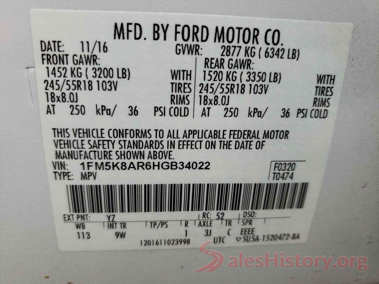 1FM5K8AR6HGB34022 2017 FORD EXPLORER