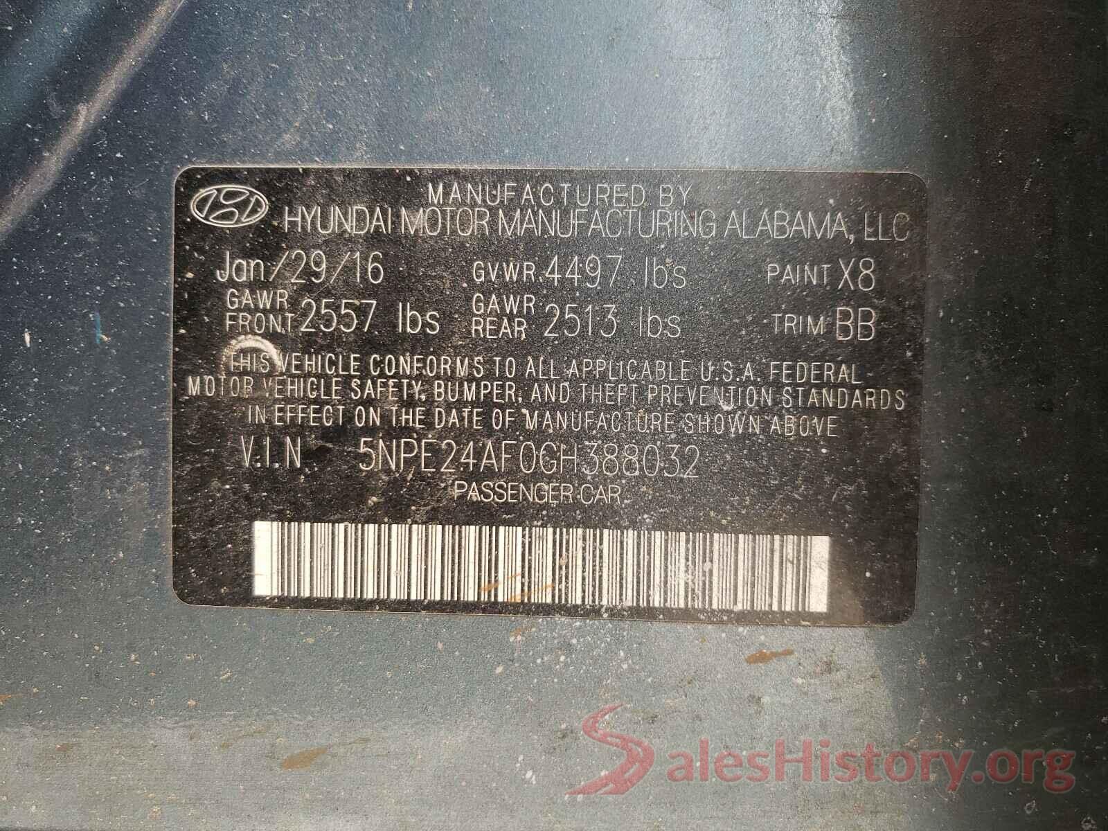 5NPE24AF0GH388032 2016 HYUNDAI SONATA