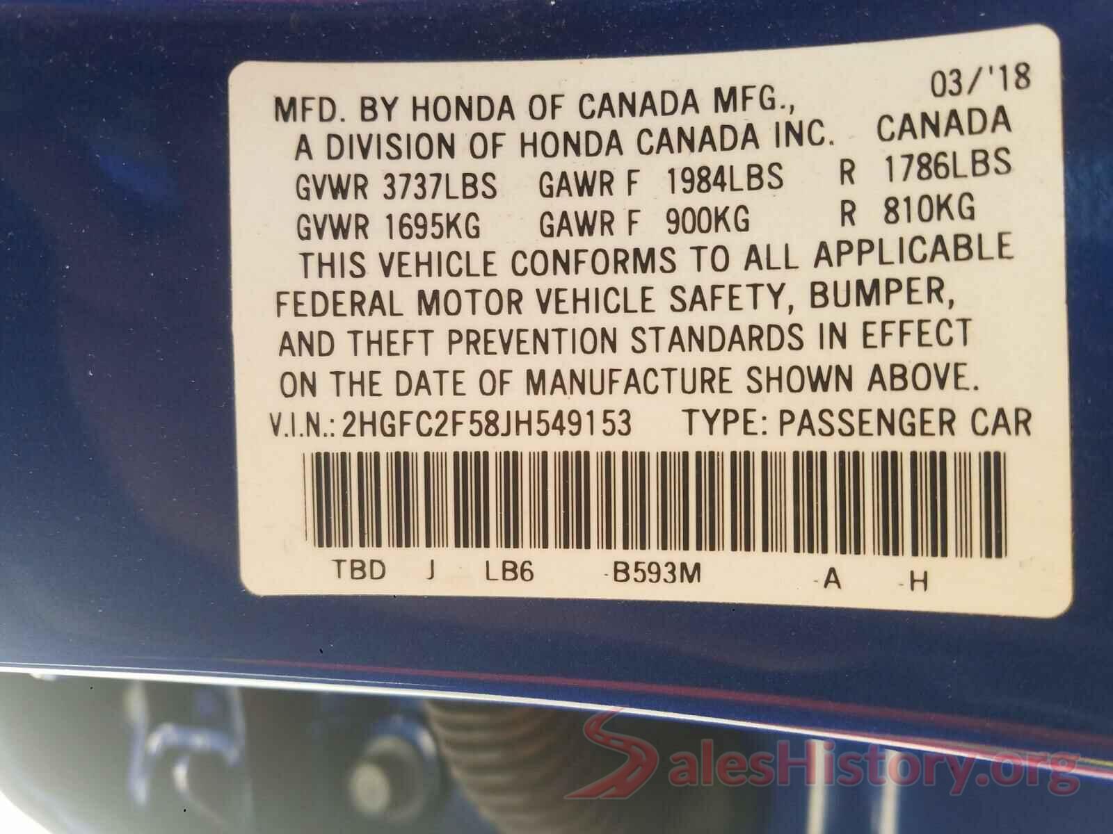 2HGFC2F58JH549153 2018 HONDA CIVIC