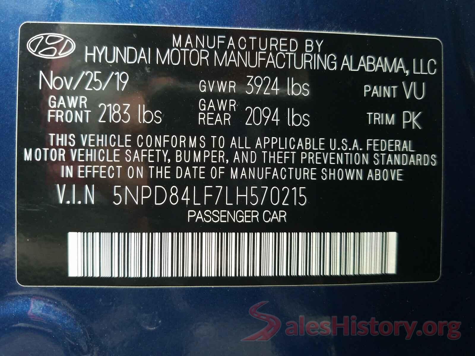 5NPD84LF7LH570215 2020 HYUNDAI ELANTRA